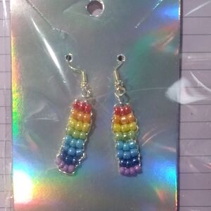 Rainbow Beaded Dangle Earrings